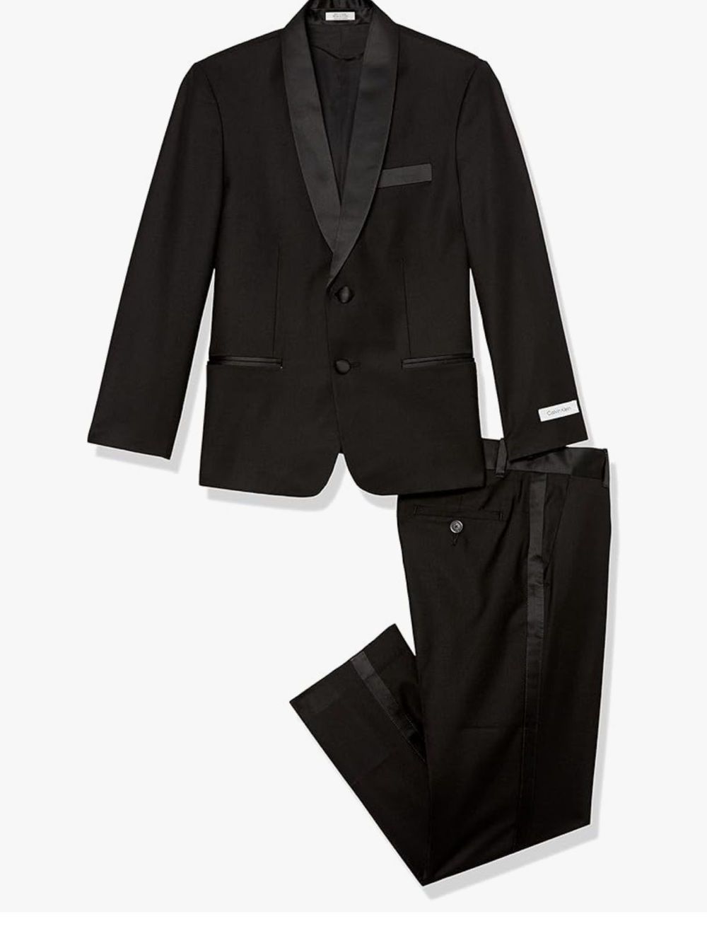Calvin Klein Boys Black Tuxedo Size 18 Satin Lapel Formal Suit Set Wedding